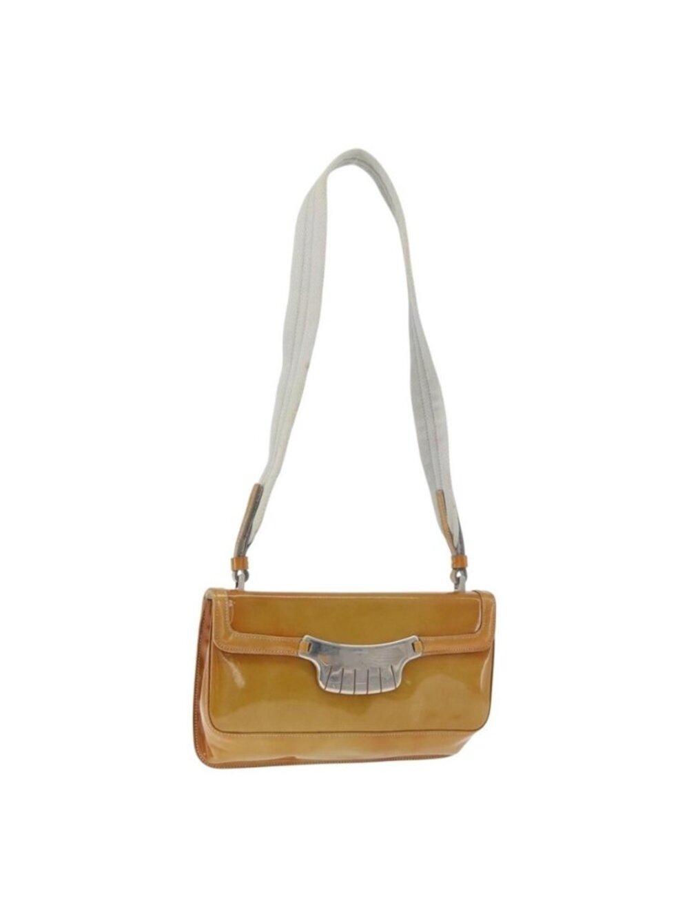 Authentic PRADA Shoulder Bag Patent leather Yellow Silver